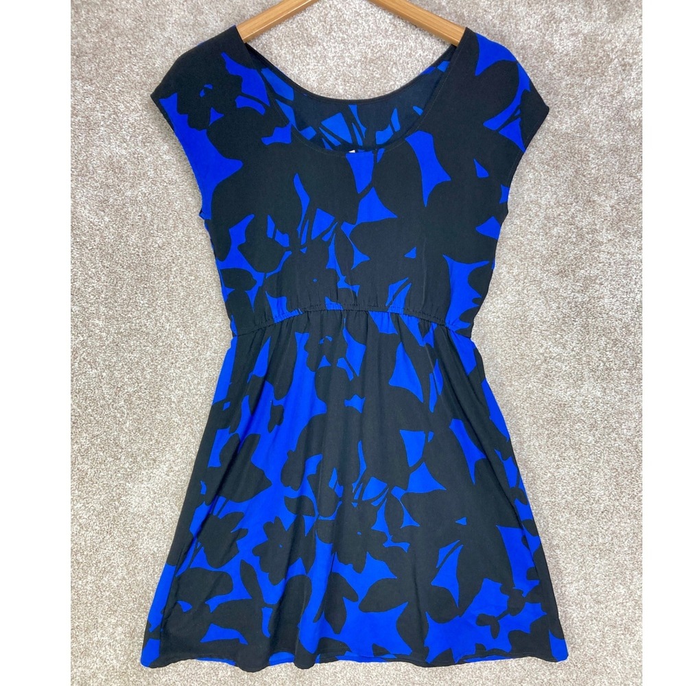 Old Navy Floral Print Mini Dress Womens Small Blue Black Cap Sleeve Flowy Brunch